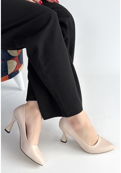 Sekans Ulba Bej Cilt Stiletto Ayakkabı