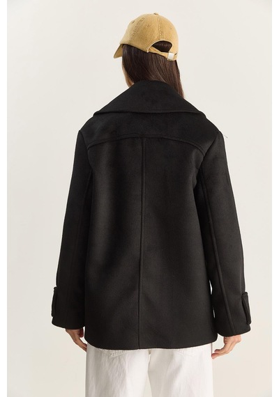 Shade Kadın Kruvaze Yaka Astarlı Kısa Oversize Kaşe Kaban 3508 60283850 - Siyah