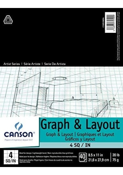 Canson Sanatçı Serisi Grafik Kağıdı, 4x4 Mavi Izgara, 21,6x27,9 Cm, 40 Yaprak, Katlanır Ped