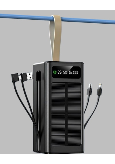 Güneş Panelli Powerbank Led Işıklı Tnabilir Muratech - 76 Şarj Cihazı Açık