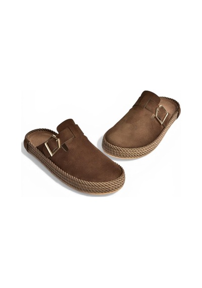 Fox Shoes Y596148402 Kahverengi Süet Önü Kapalı Sapo Terlik