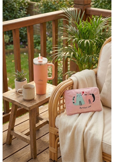 Any Morning Vaha 1200 Ml Çelik Termos, Açık Somon & Biggdesign Cats Elektrikli Sıcak Su Torbası Seti Açık Pembe