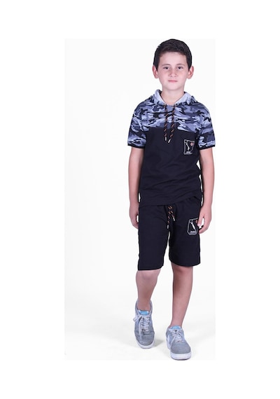 Fyk Kids Kamuflaj Desenli Kaprili, Sweatshirt Lü Erkek Çocuk Alt Üst Takım Gri