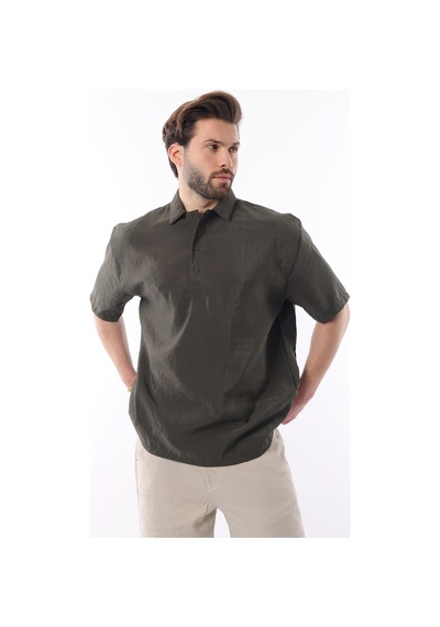 Madmext Haki Oversize Rahat Kesim Kısa Kollu Gömlek 6744