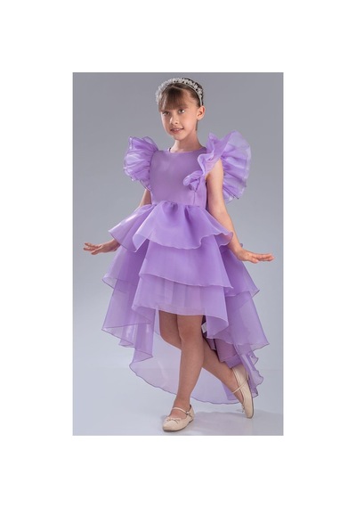 Mnk Baby & Kids Kız Çocuk Kuyruklu , Taçlı Vragia Abiye Elbise M00745 Lila