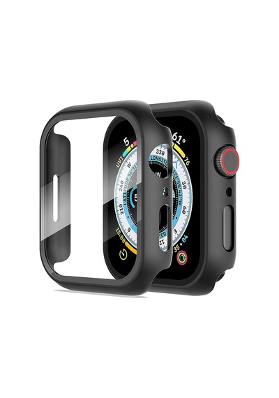 Forzacase Apple Uyumlu  Watch 42mm Önü Kapalı Ekran Korumalı Sert Rubber Kılıf - Fc015 Siyah