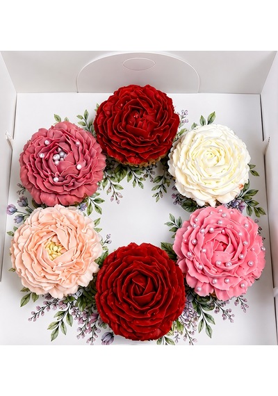 Erguvan Çelenk Desenli 6 Lı Cupcake Kutusu 25x25x10