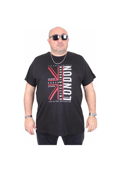 Moc Grande Mocgrande Erkek Büyük Beden Sıfır Yaka Tişört London 25166 Sıyah Siyah
