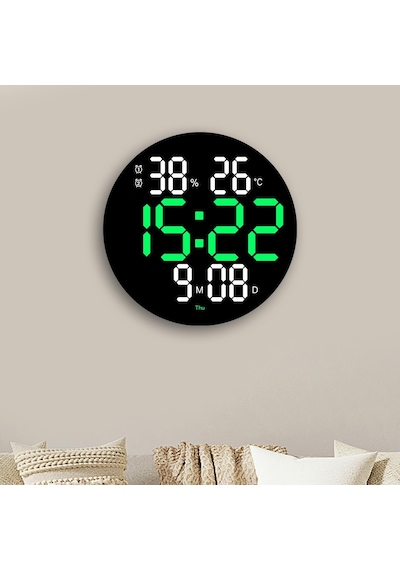 Suntek LED Elektronik Saat Ev Dekorasyon Mağazası İçin Uzaktan Kumandalı Duvar Saati Yeşil