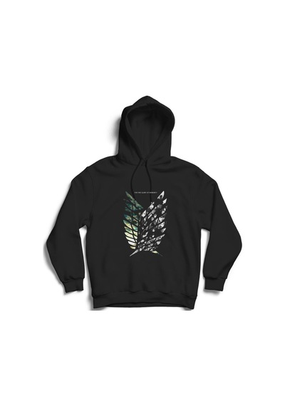Attack On Titan Anime Baskılı Kapüşonlu Sweatshirt Siyah