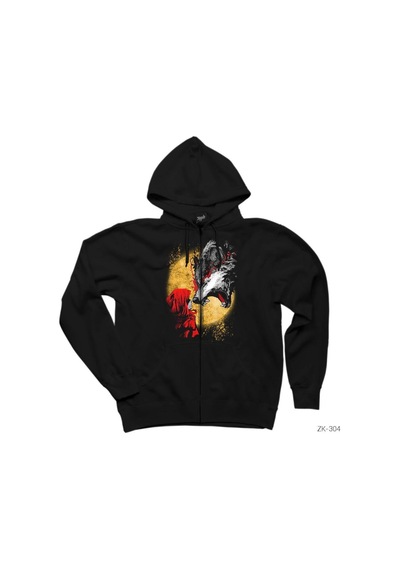 Kırmızı Başlıklı Kız Ve Kurt Siyah Fermuarlı Kapşonlu Sweatshirt Siyah