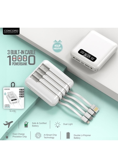 Concord C115 10.000 Mah Powerbank Typc Lighting Micro Usb (508563927)-Beyaz
