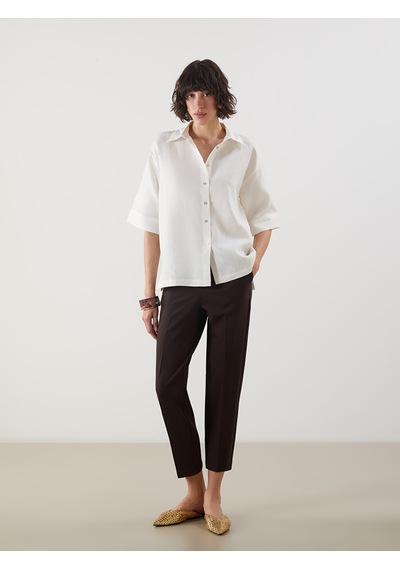 Lcw Vision Beyaz Oversize %100 Keten Kadın Gömlek