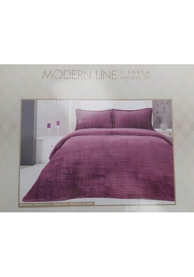 Merinos Modern Line 3 Parça Battaniye Set Mürdüm
