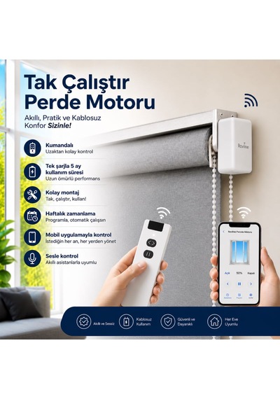Rovline Şarjlı Kumandalı Perde Motoru Gri