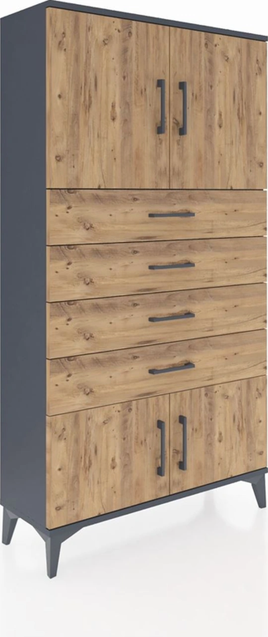 Arges Dolap 2 Raflı 4 Çekmeceli 4 Kapaklı 88x30x163 Antrasit-çam Antrasit