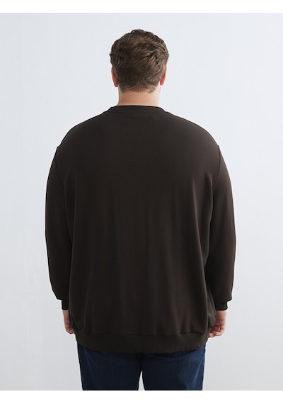 Lcw Vision Kahverengi Bisiklet Yaka Erkek Sweatshirt