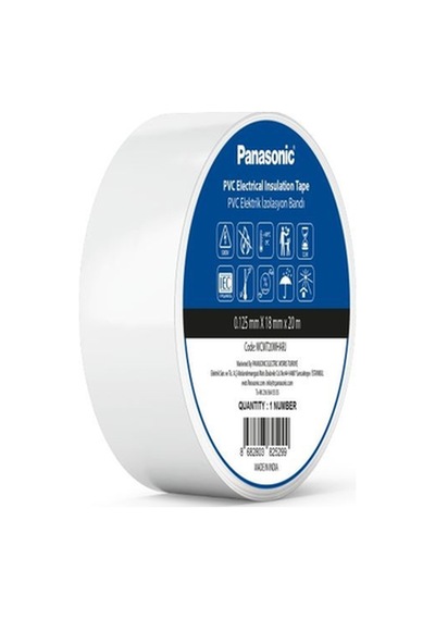 Panasonic Fr Pvc Elektrik İzolasyon Bandı Beyaz 20m 1.80cm X 0,125mm - 8 Adet