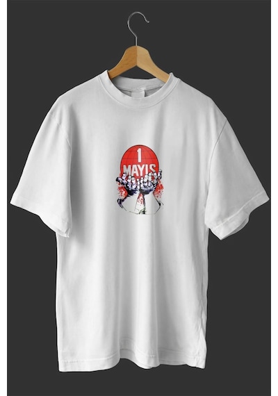 Vexor 1 Mayıs Emek Ve Dayanışma Günü Baskılı Oversize Bisiklet Yaka T-shirt - Beyaz 444349