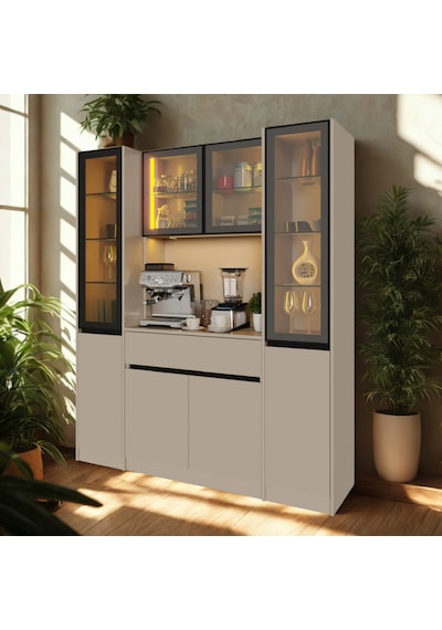 Auren Maxı Led Li Modüler Kahve Köşesi Kum Beji Mdf Kahve Dolabı, Cam Vitrinli, Geniş Depolama Alanlı Modern Kahve Istasyonu Auren Maxı Led Li Modüler Kahve Köşesi Kum Beji Mdf Kahve Dolabı, Cam Vitrinli, Geniş Depolama Alanlı Modern Kahve Istasyonu