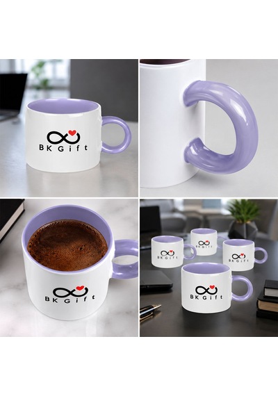 Logonuza Özel 10 Adet Porselen Lila Motto Fincan - 150 Ml Kurumsal Kahve Kupası Mor
