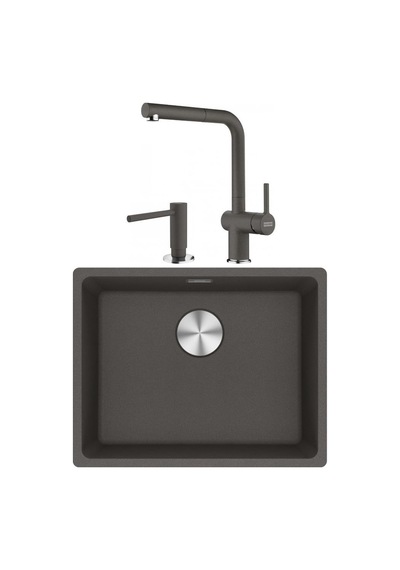 Franke Maris Mrg 210/110-52 Slate Gri Granit Evye Active Plus Doccia 2.0 Batarya Comfort Sıvı Sabunluk Set Gri