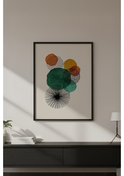 Huhuli Ahşap Siyah Çerçeveli Geometrik Desenli Minimalist Tablo Huhu633