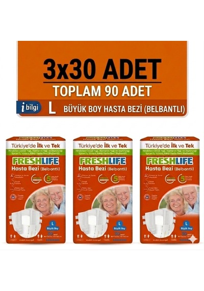 Freshlife Belbantlı Large Büyük Boy Hasta Bezi 90 Adet 3x30 Paket L