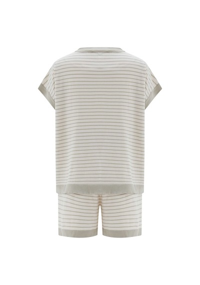 Peraluna Vera Blouse & Shorts Pamuklu Yazlık Kadın Triko Şort Tak Ekru