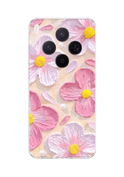 Vivo X300 Uyumlu Pembe Beyaz Çiçekler Sulu Boya Baskılı Silikon Kılıf