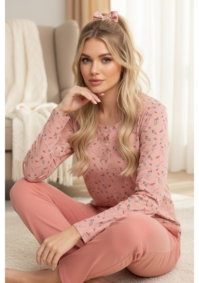 Siyah İnci Örme Pamuklu Pijama Takım25240266 Pudra