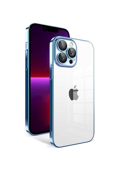 Zeyline Apple Uyumlu iPhone 13 Pro Kamera Korumalı Renkli Çerçeveli Zore Garaj Kapak-mavi Açık