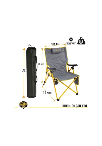 Comfort 3 Kademeli Katlanabilir Kamp Sandalyesi - Sarı Gri