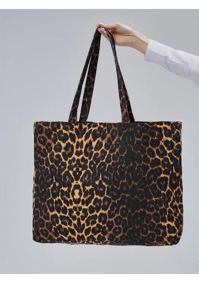 Çınar Bez Çanta Geçişli Leopar Desen Büyük Boy Çanta - Standart