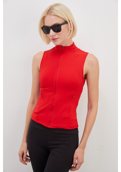 Fullamoda Dik Yaka Dalgıç Kumaş Slim Fit Yelek Kırmızı