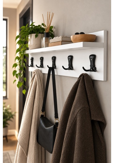 Sulorahome Beyaz Duvar Askılığı Portmanto Raf Ve 5 Kancalı Askı Ünitesi