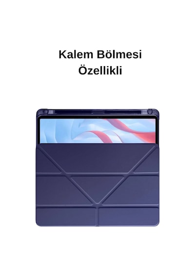 Galaxy Tab A11 8.7 İnç İle Uyumlu Kalem Bölmeli Akıllı Trifolding Tablet Kılıfı Kapaklı Kılıf