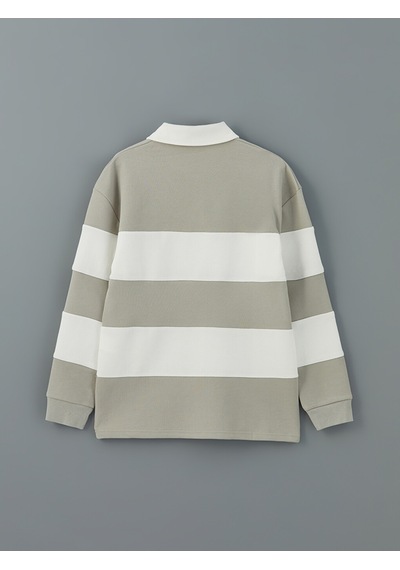 Lcw Vision Ekru Polo Yaka Uzun Kollu Çizgili Erkek Sweatshirt