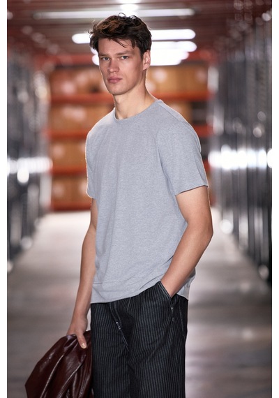Grimelange Grımelange Porec Erkek %100 Organik Pamuklu Yuvarlak Yakalı Regular Fit Grimelanj T-shirt Gri Melanj