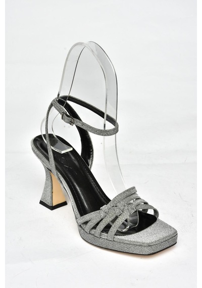 Fox Shoes S569315714 Platin Sim Kalın Topuklu Ayakkabı Platin