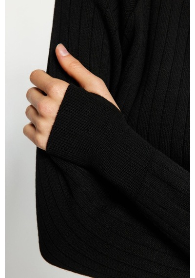 Ersefa Tarz Kadın Modern Moda Normal Bel Boru Paça Dik Yaka Crop Parmak siyah