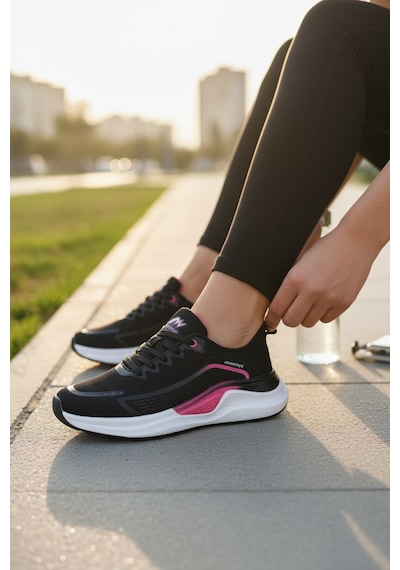 Enoch Kadın Spor Ayakkabı Nefes Alabilen File Saya Ve Anatomik Comfort Tabanlı Ortopedik Koşu Ve Yürüyüş Sneaker Siyah - Fuşya