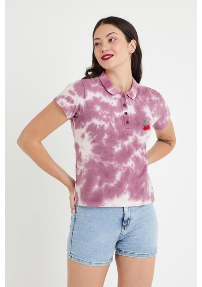 Kadın Batik Yıkamalı T-shirt Mor