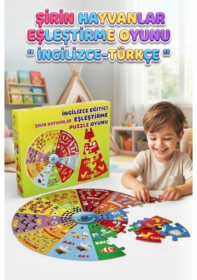 Küçük Dahiler İçin İngilizce Eşleştirme Oyunu: 41 Parça Eğitici Öğretici Şirin Hayvanlar Puzzle