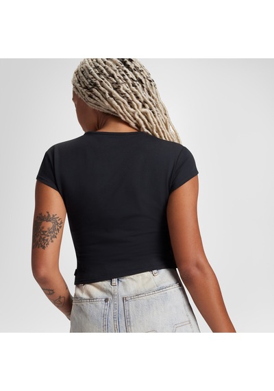 Converse Classic Kadın Slim Fit V Yaka Büzgülü Siyah T-shirt