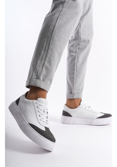 Mubiano Hakiki Deri Erkek Spor Ayakkabı & Sneaker Gri/beyaz -mbkry506-grb Gri/beyaz