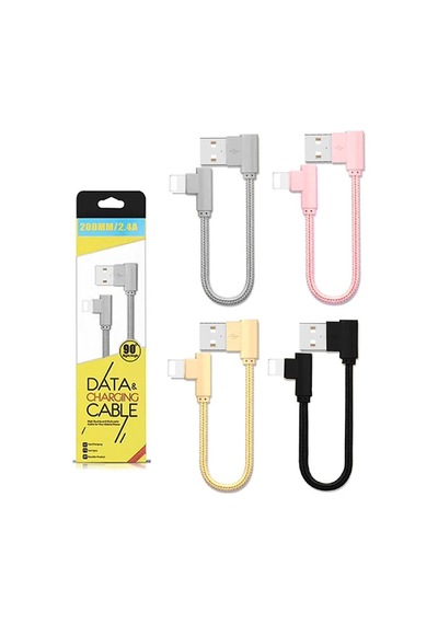 Ally Apple, Uyumlu iPhone Lightning Eğik Başlı Halat Usb Kablo 20cm- 5775 Standart