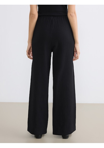 Lcwaıkıkı Classic Siyah Beli Lastikli Geniş Paça Müslin Kadın Pantolon