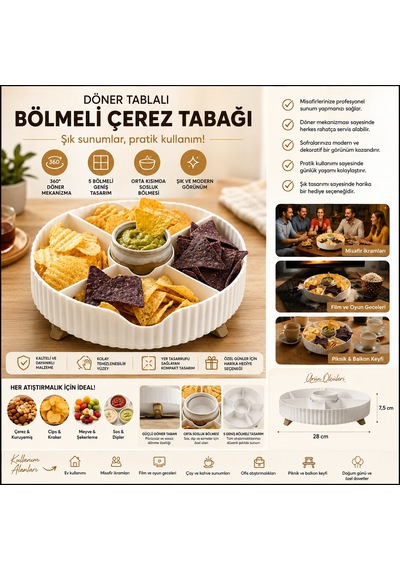 Döner Tablalı Bölmeli Çerez Sunum Tabağı 0