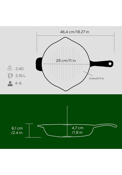 Döküm Yuvarlak Izgara Tava Döküm Demir Yekpare Saplı Çap Ø 28cm. Yeşil Diğer